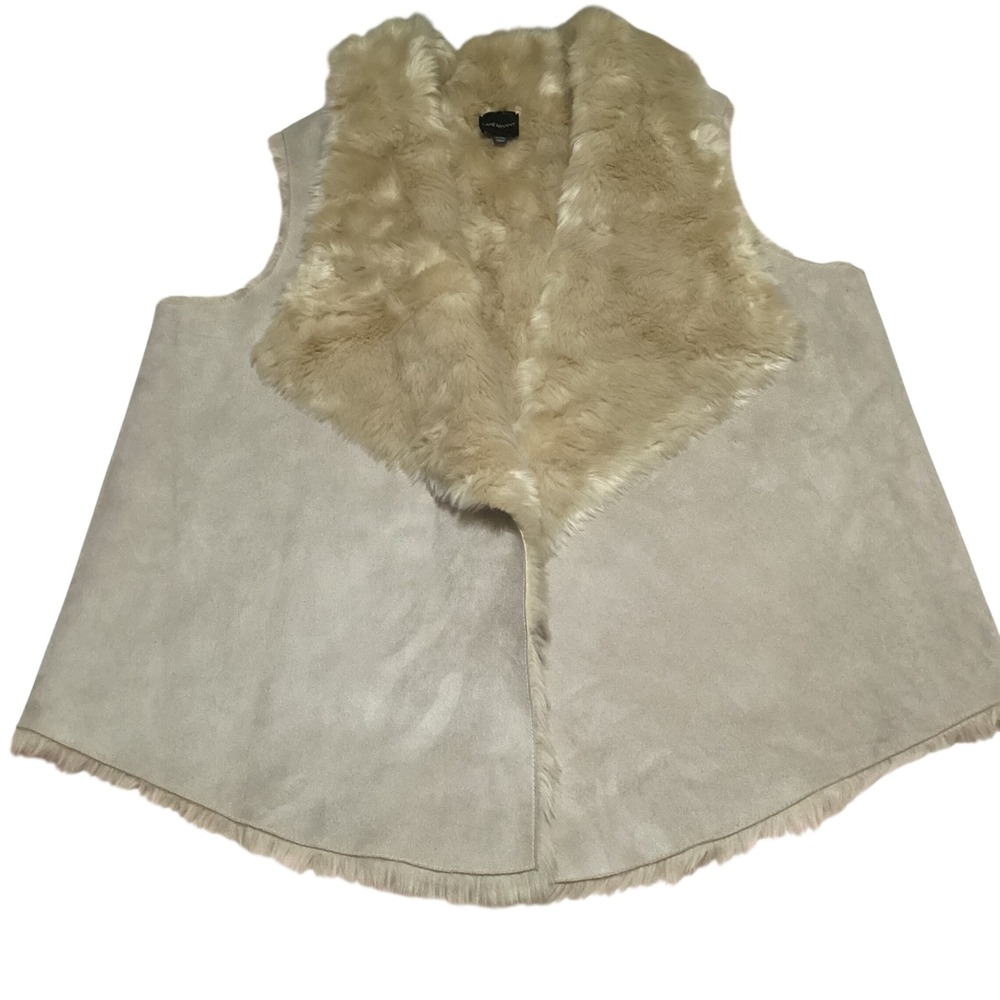 Lane Bryant Faux Suede Faux Fur Vest Tan Beige Open Front Plus Size 22/24